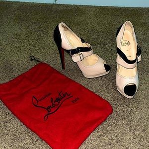 🔥🔥 Christian Louboutin/Peep Toe Mary Jane /Cream and Black with Dust Bag